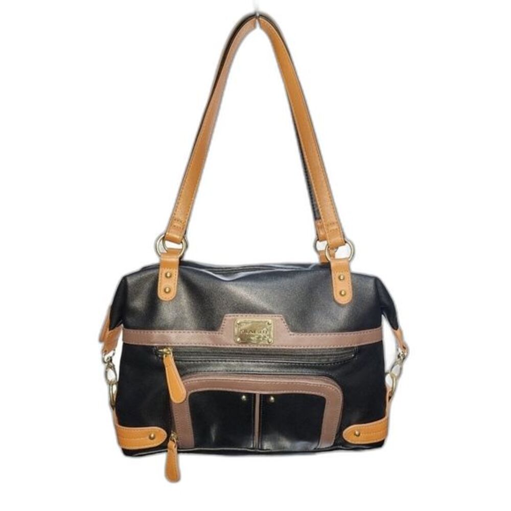 Stone & Co. Black, Tan & Taupe‎ Leather Shoulder Bag 12.5"X9.5"X3.5"